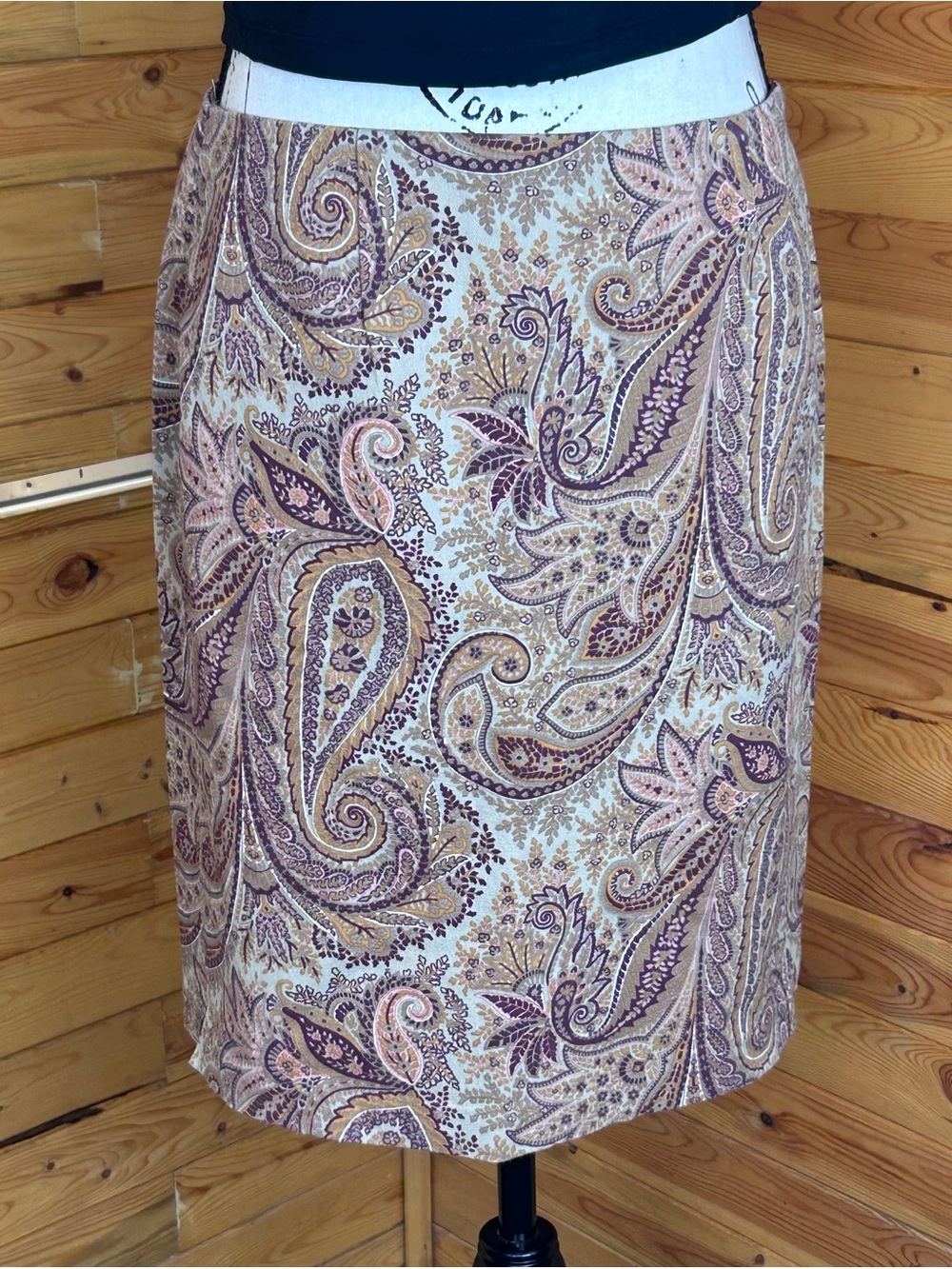 Paisley Pencil Skirt in Cream and Purple